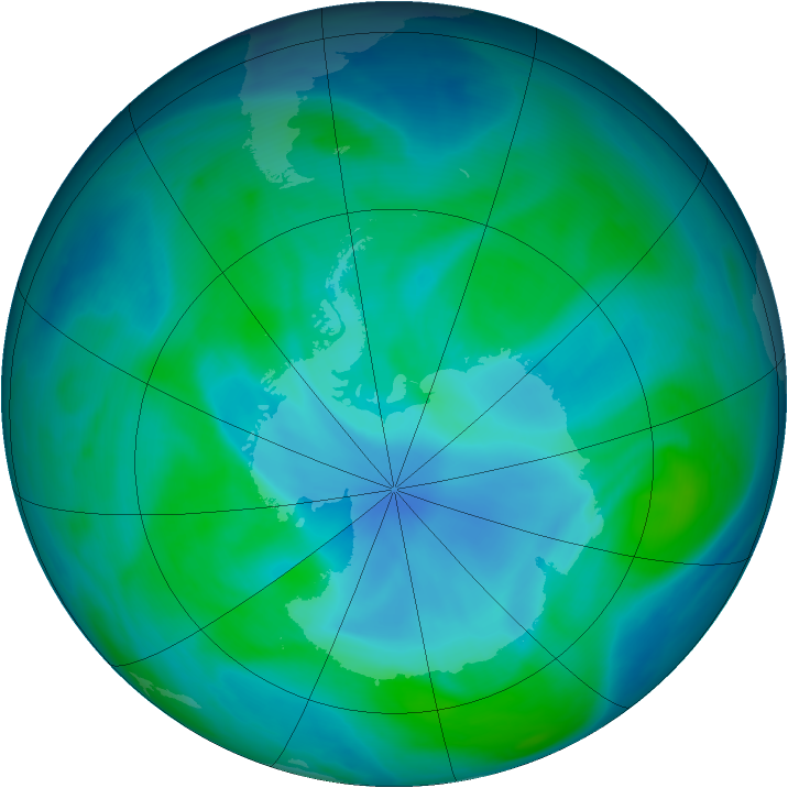 Antarctic ozone map for 01 January 2007